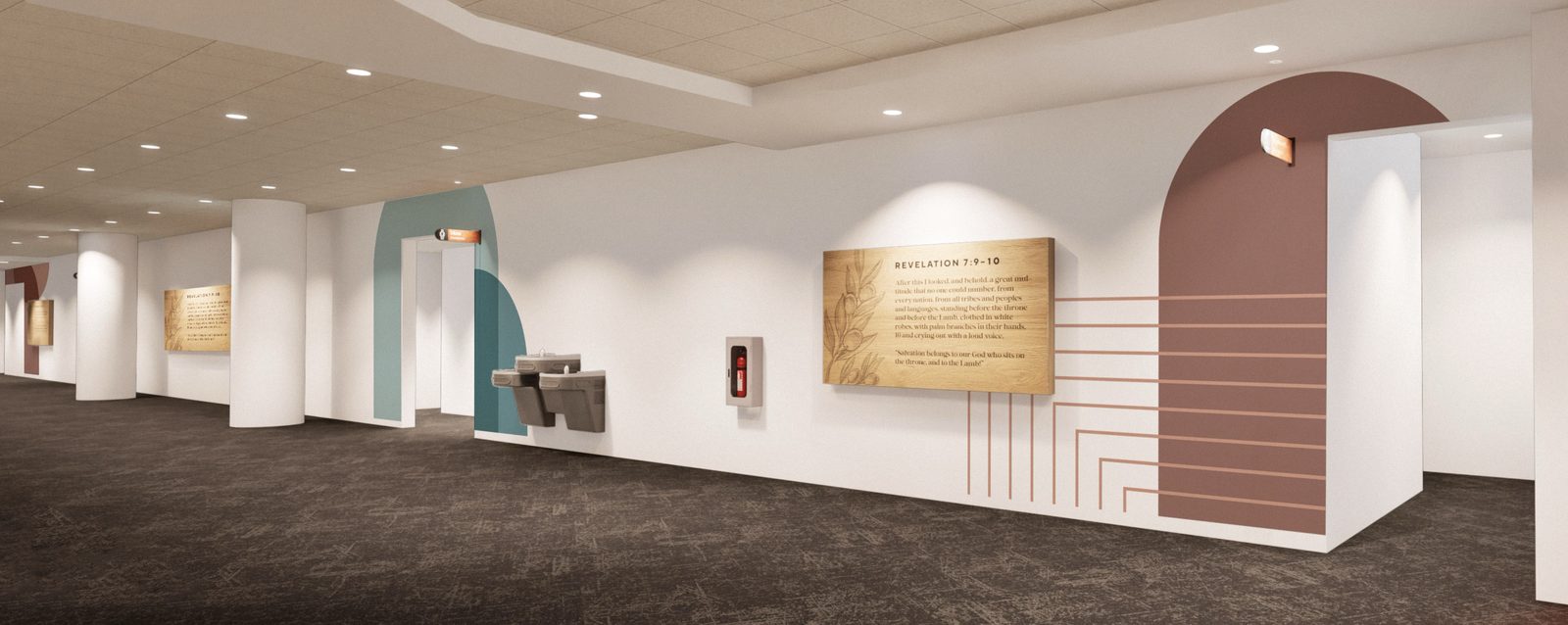 Connecting hallway with scripture panel