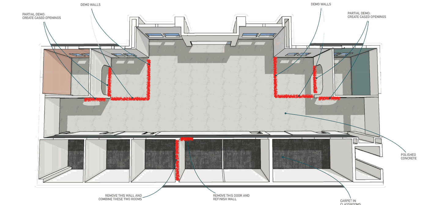 First Floor — Middle School demolition schematic
